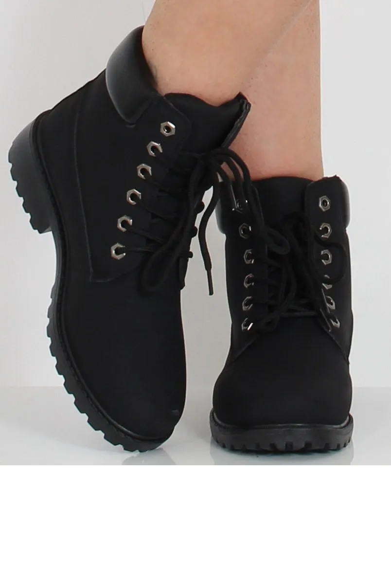 All Black Faux Leather Trim Hiker Boots - Dakota