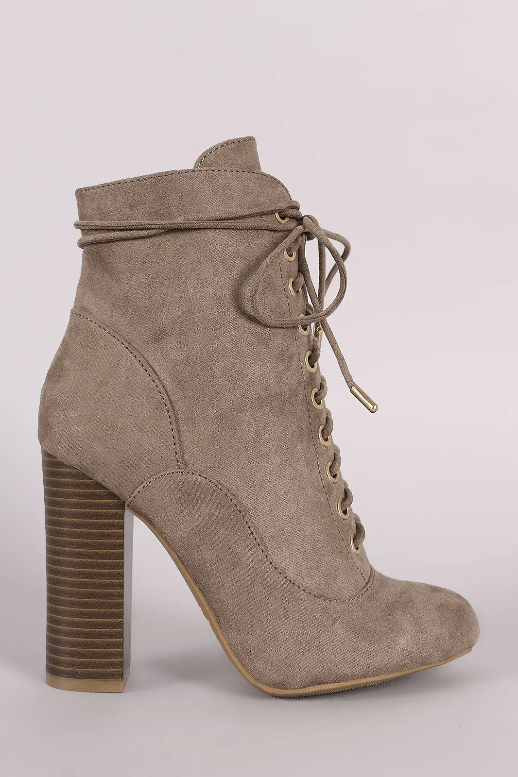 Bamboo Suede Lace Up Chunky Heeled Ankle Boots