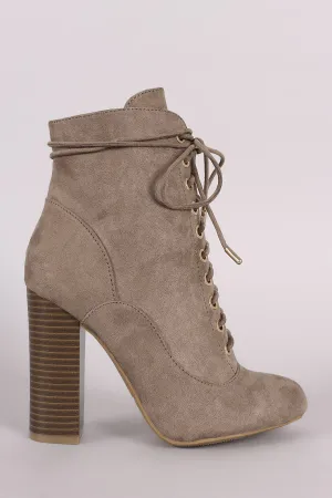 Bamboo Suede Lace Up Chunky Heeled Ankle Boots