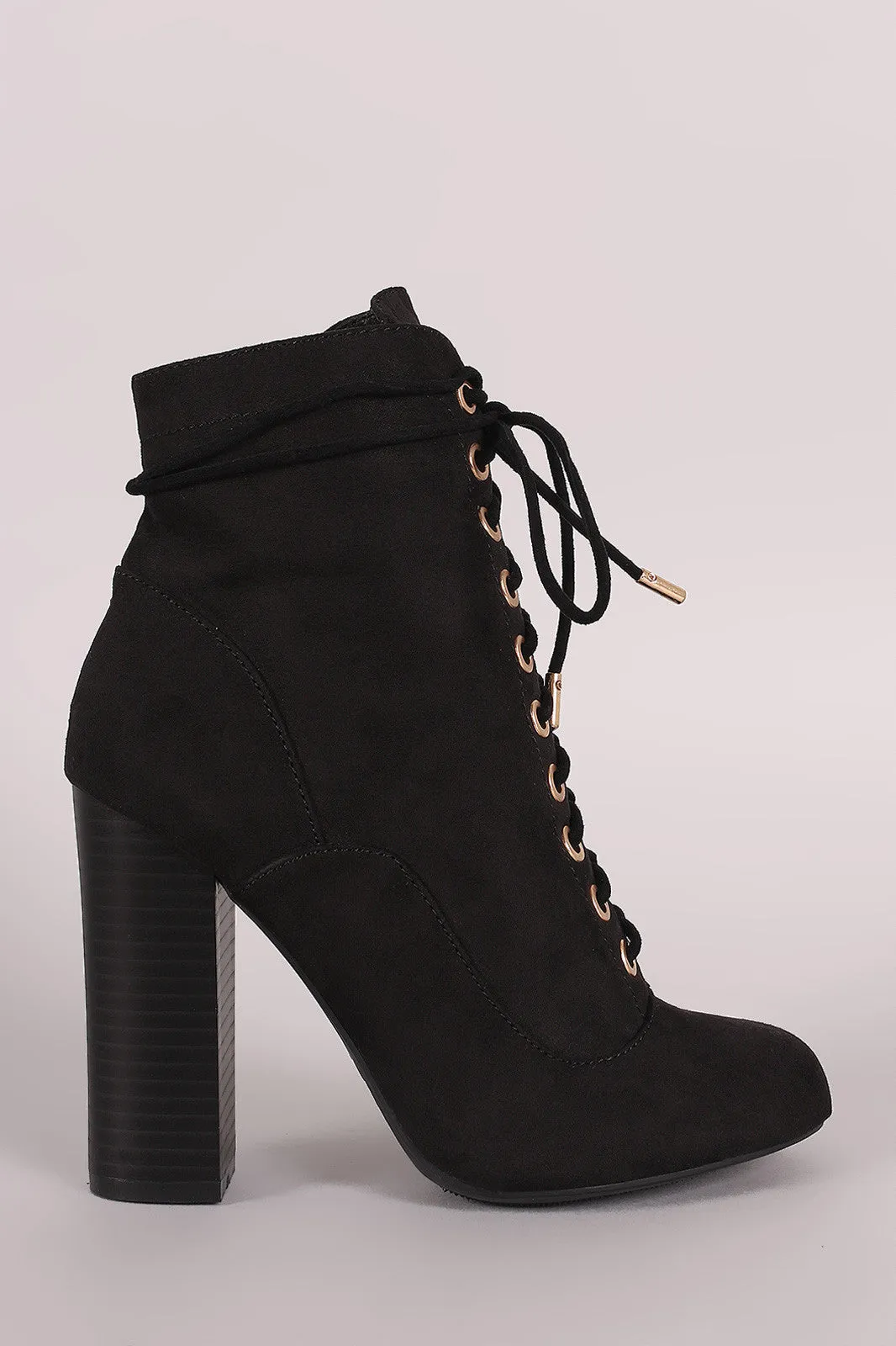 Bamboo Suede Lace Up Chunky Heeled Ankle Boots