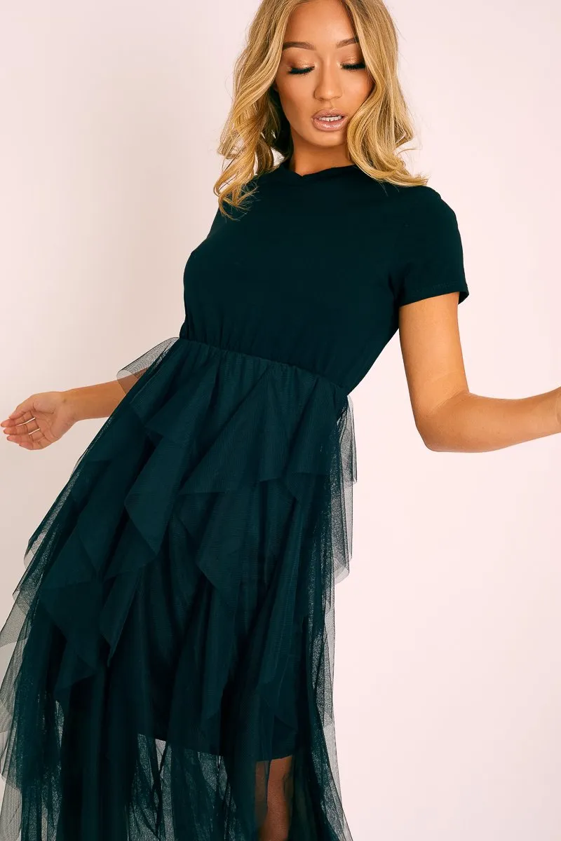 Black Top Black Tulle Skirt Dress - Pola