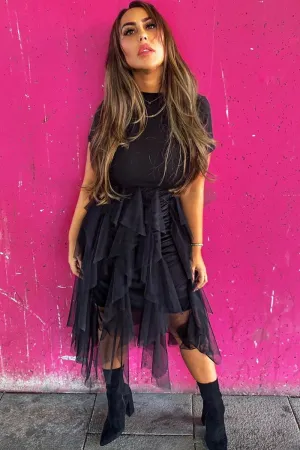 Black Top Black Tulle Skirt Dress - Pola