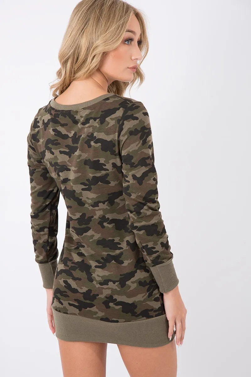 Camo Distressed Kiss Jumper Dress - Ferne