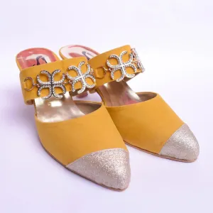 Clasp Velvet Sandles Mustard