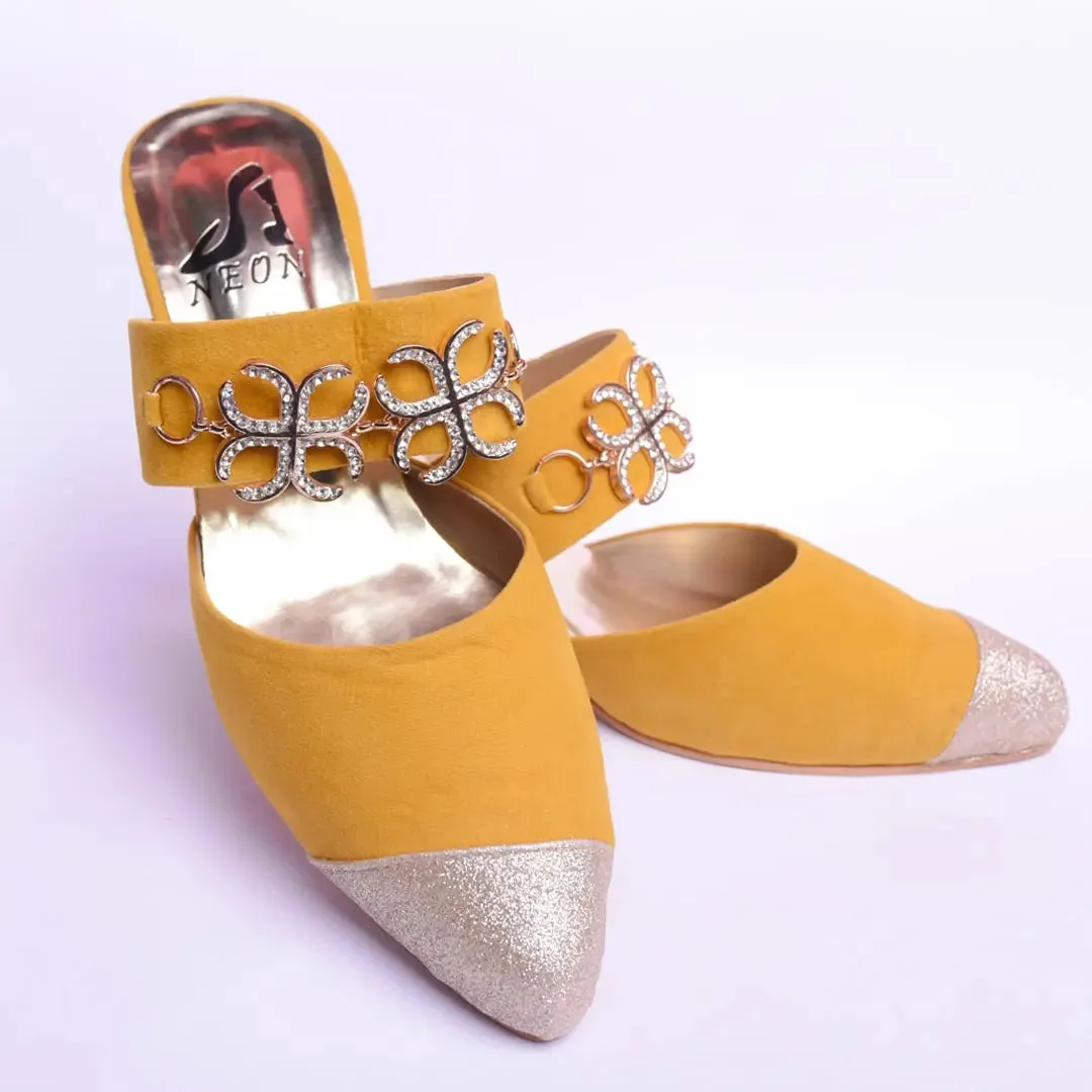 Clasp Velvet Sandles Mustard