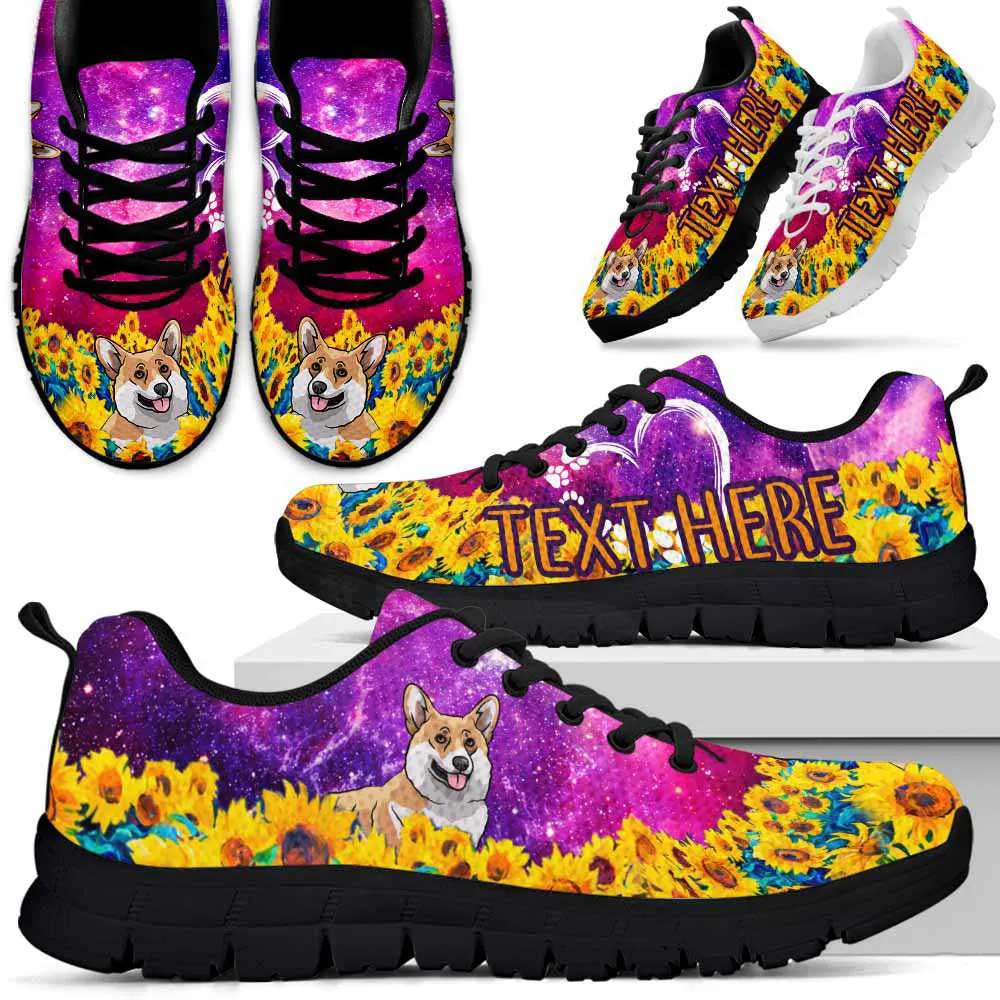 Custom Name Corgi Sneaker, Corgi Sunflower Galaxy Sneakers Running Shoes, Best Running Shoes