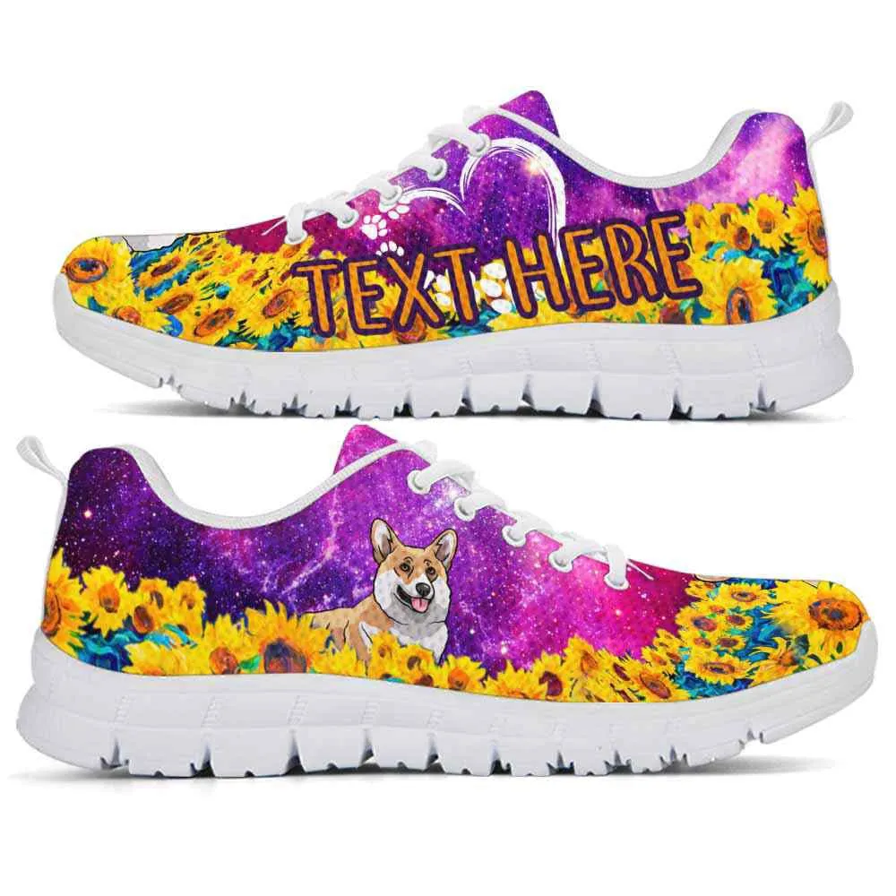 Custom Name Corgi Sneaker, Corgi Sunflower Galaxy Sneakers Running Shoes, Best Running Shoes