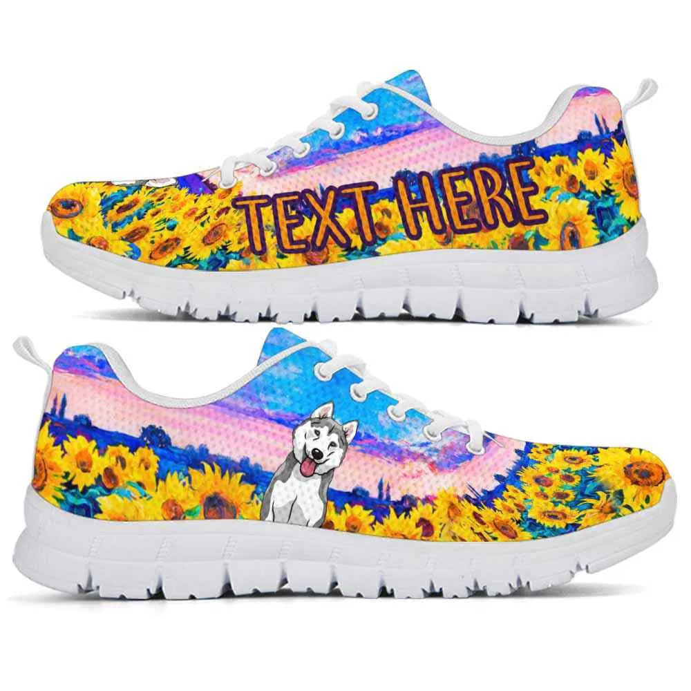 Custom Name Husky Sneaker, Husky Sunflower Sky Sneakers Running Shoes, Best Running Shoes