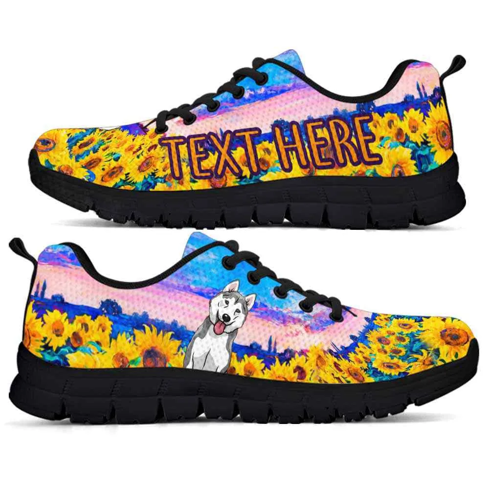 Custom Name Husky Sneaker, Husky Sunflower Sky Sneakers Running Shoes, Best Running Shoes