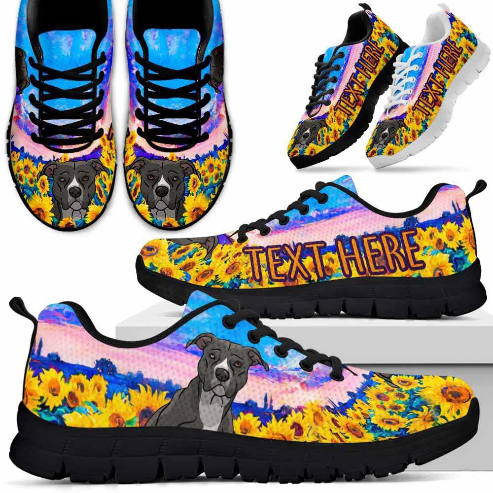 Custom Name Pit Bull Sneaker, Pit Bull Sunflower Sky Sneakers Running Shoes, Best Running Shoes