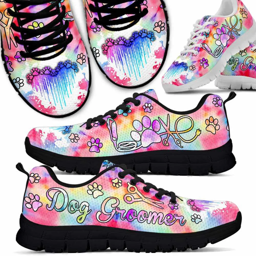 Dog Groomer Sneaker, Dog Groomer Dripping Heart Pastel Tie Dye Sneakers Shoes, Best Running Shoes, Unique Gifts For Dog Lovers