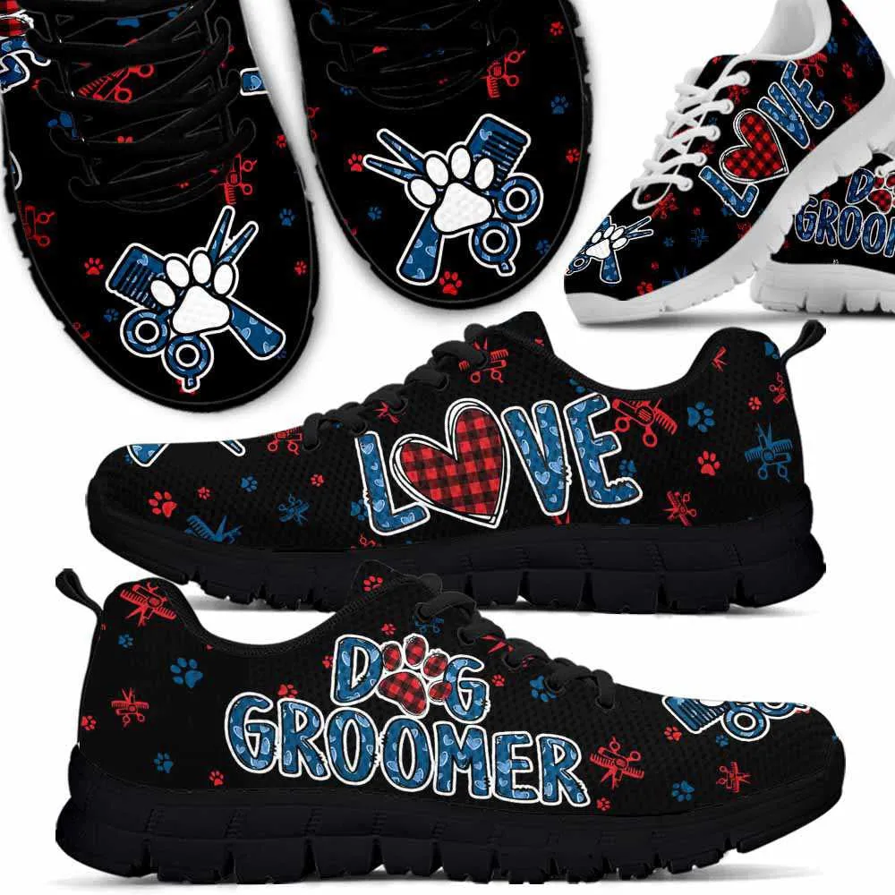 Dog Groomer Sneaker, Dog Groomer Love Red Blue Pattern Sneakers Shoes, Best Running Shoes, Unique Gifts For Dog Lovers