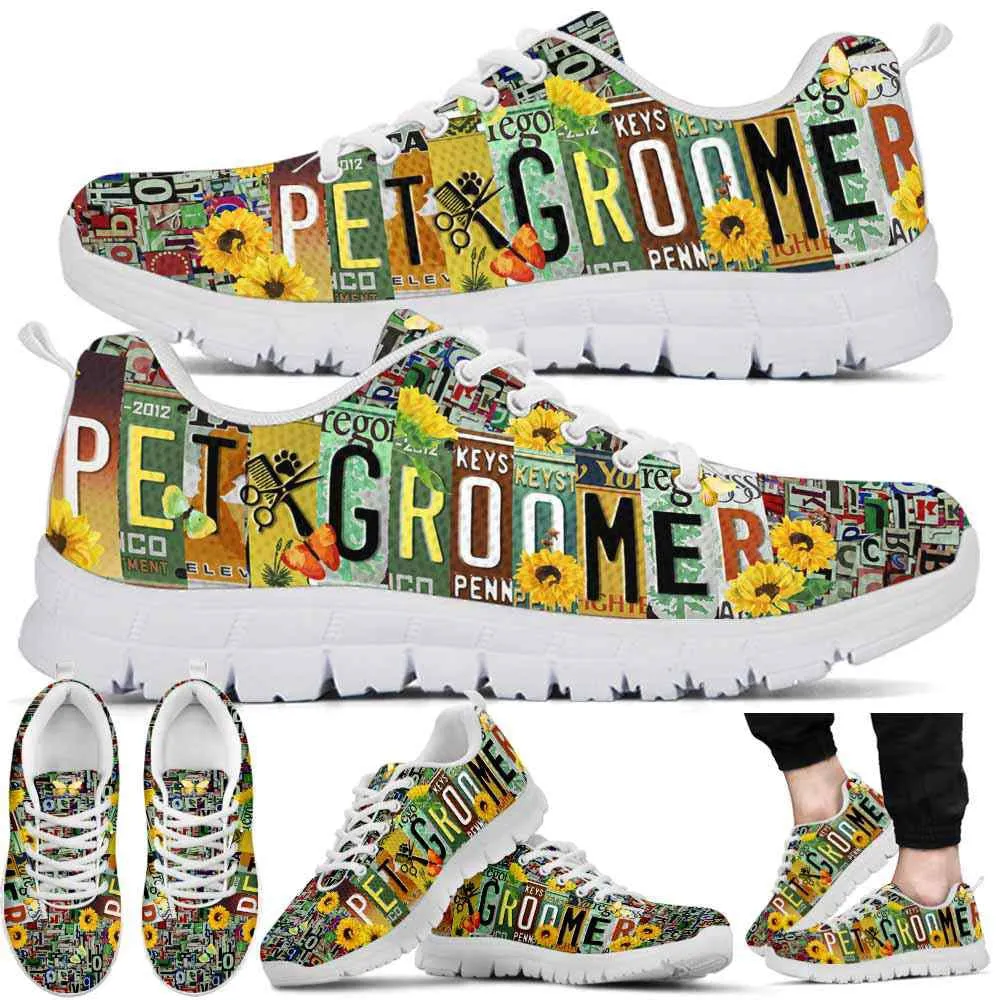 Dog Groomer Sneaker, Dog Groomer Sunflower License Plate Sneakers Shoes, Best Running Shoes, Unique Gifts For Dog Lovers