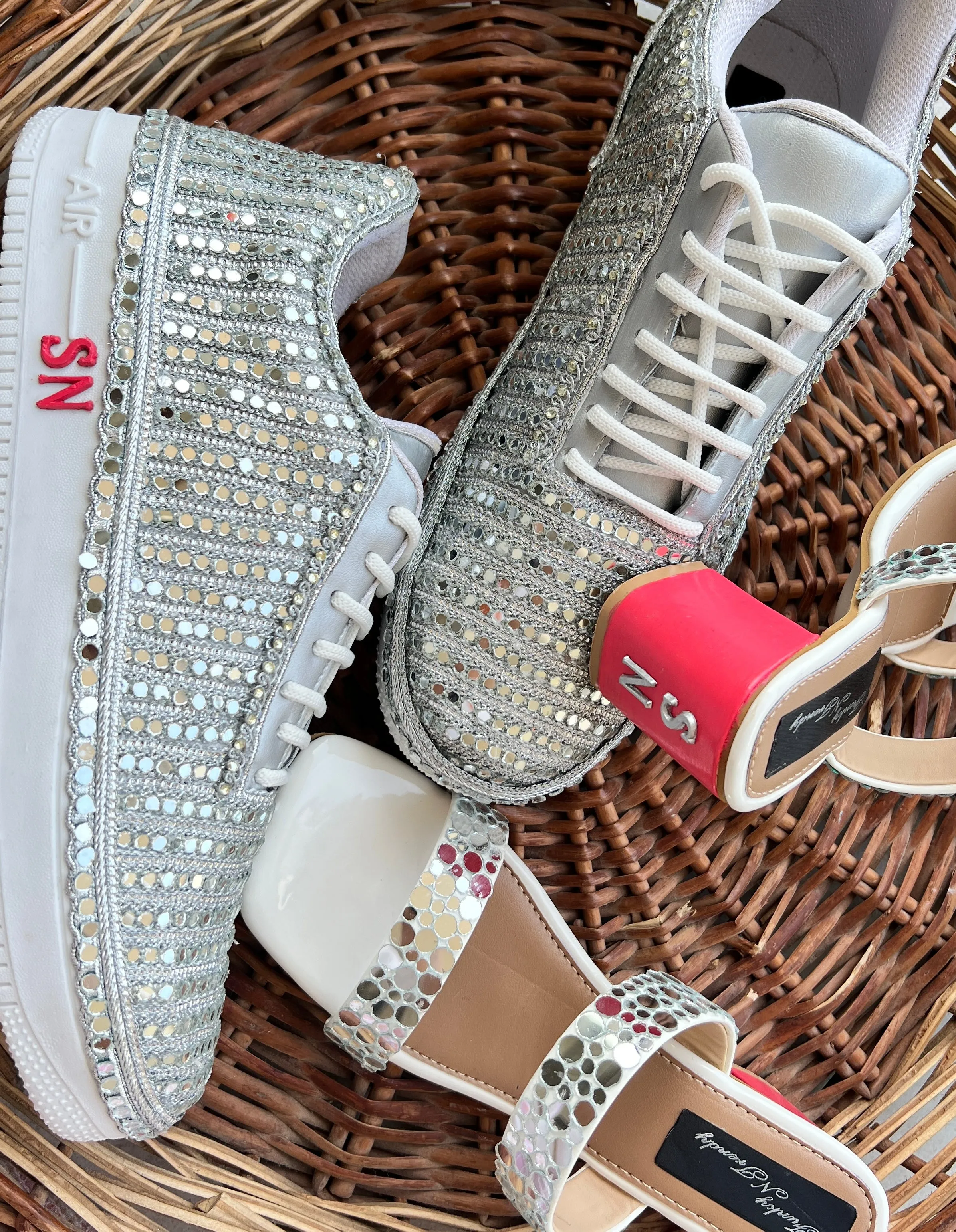 Funky N Trendy Couple sneakers/ bridal sneakers / groom sneakers/ mirror sneakers / mirror shoes/couple footwear combo/ bride shoes/ groom shoes / couple shoes/silver sneakers/custom name initial shoes/ embroidered sneakers