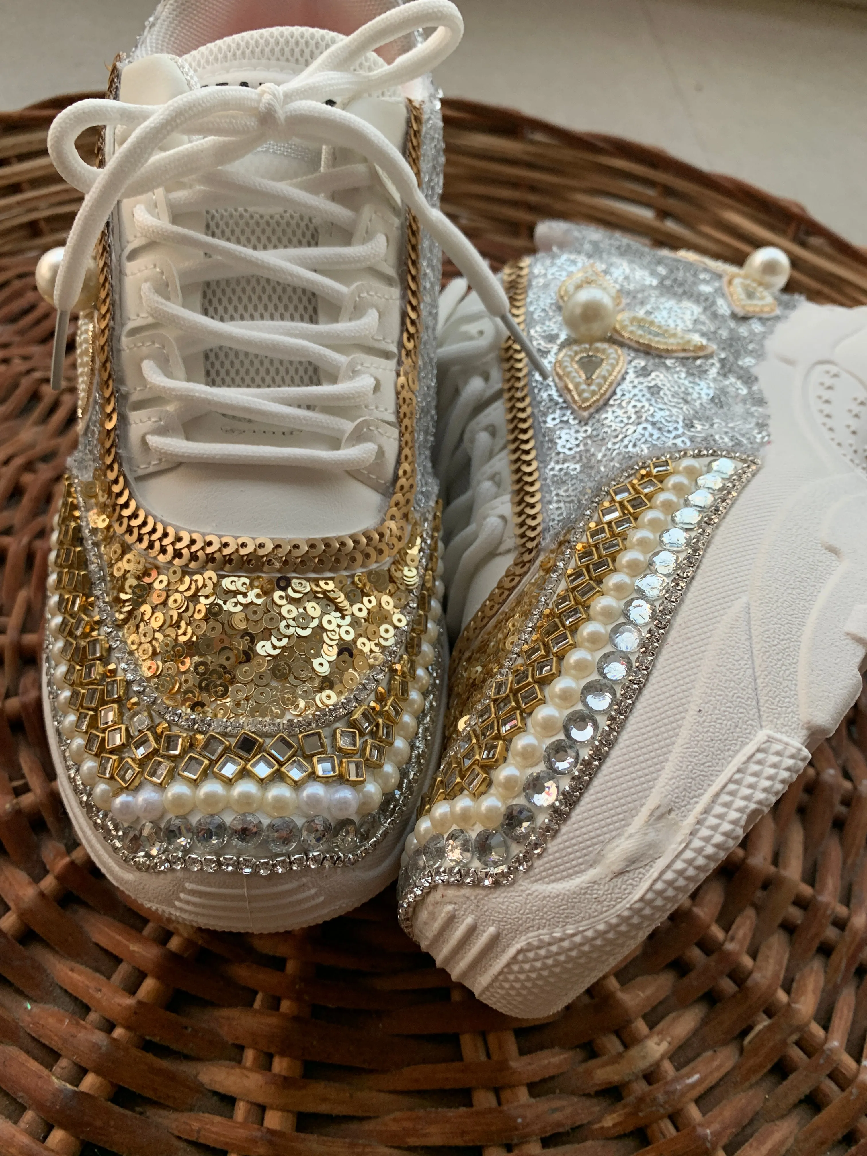 FUNKY N TRENDY dual color gold and silver sequine work sneakers for brides / bridesmaids/ gold sneakers / silver sneakers / gold shoes / silver shoes