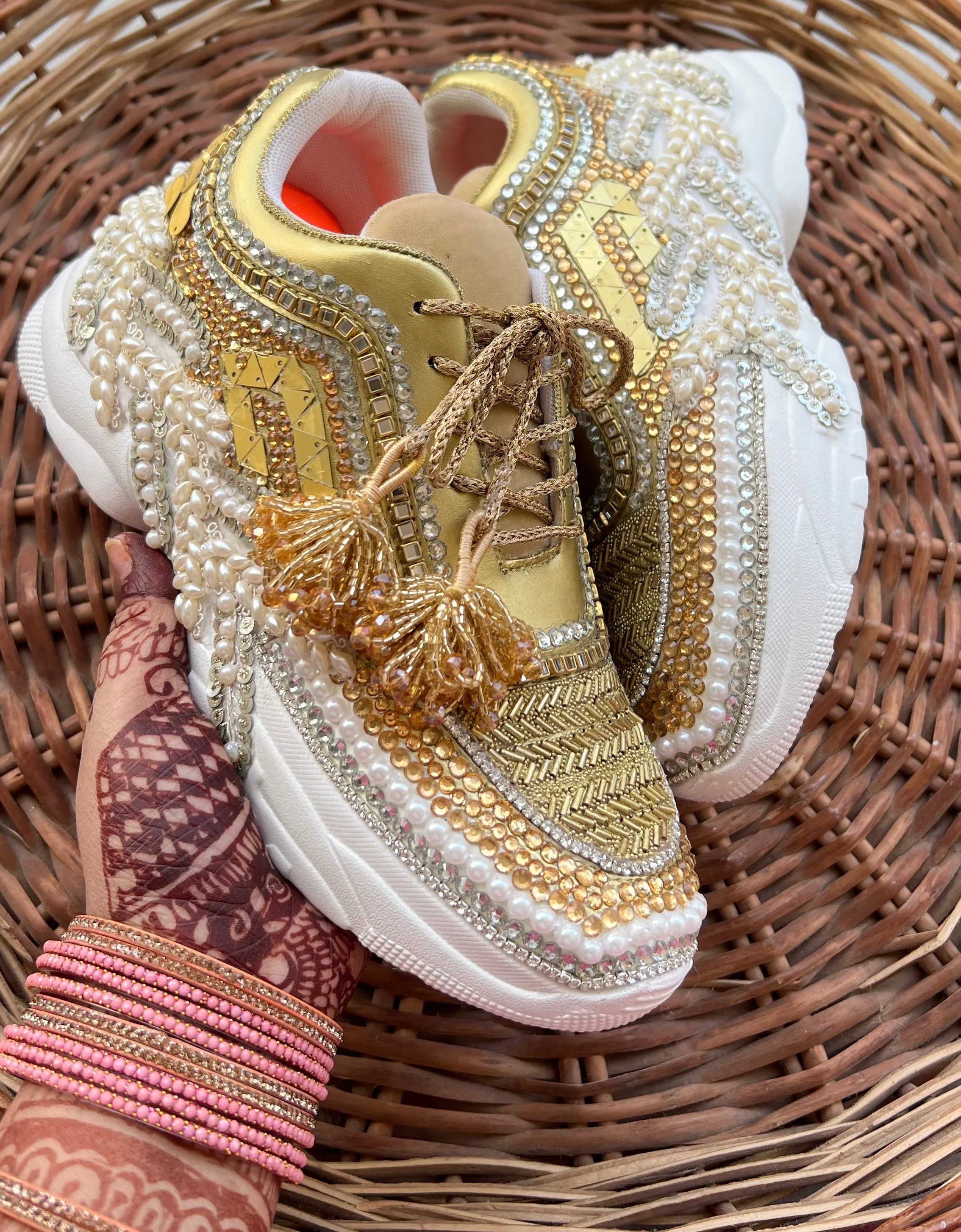 FUNKY N TRENDY gold and silver sneakers for brides / silver sneakers for bridesmaids/ gold sneakers / bridal sneakers / bridesmaid sneakers/ golden hand work sneakers / gold sneakers / embroidered sneakers