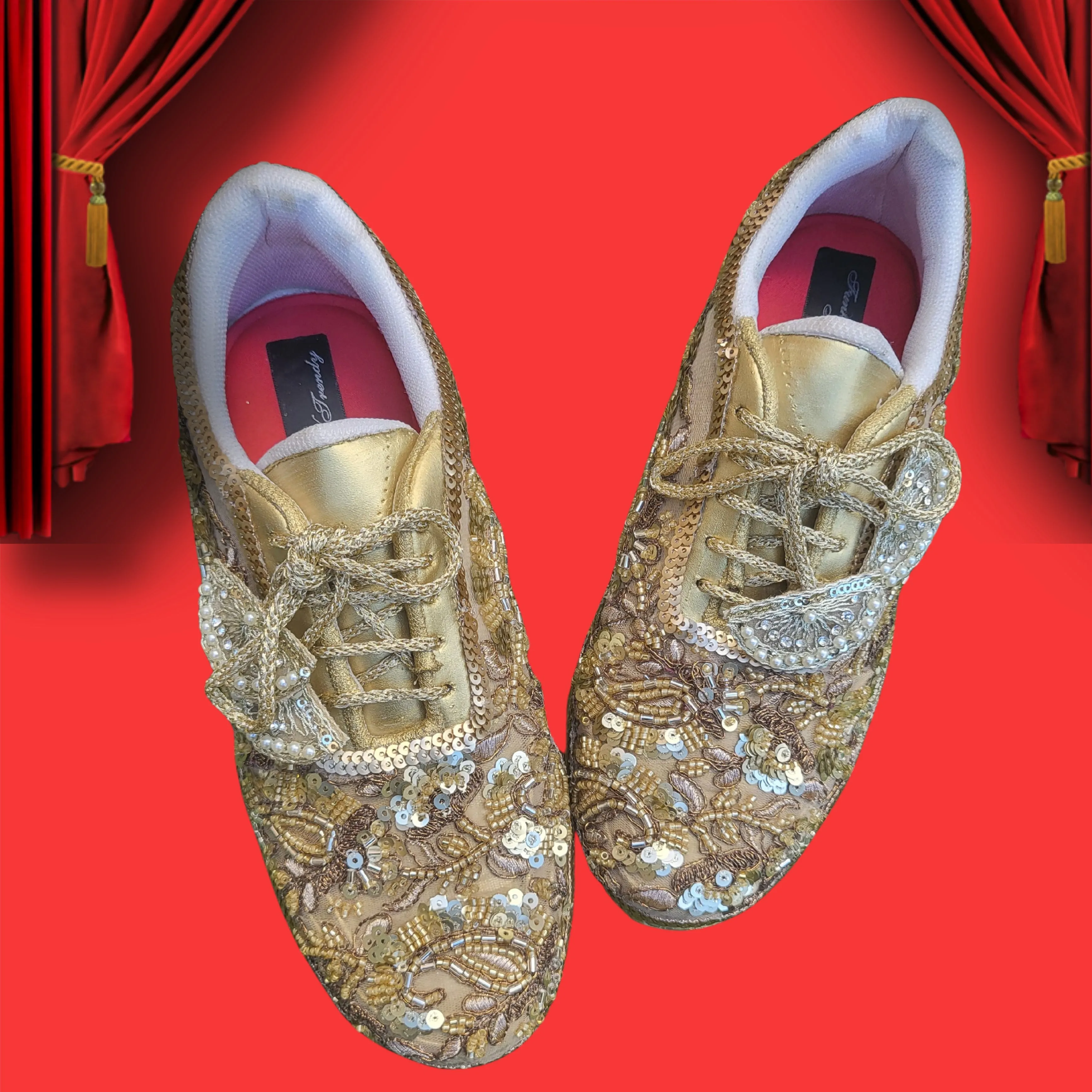 Funky N Trendy hand crafted golden bridal sneakers bridesmaid sneakers/ gold sneakers / golden sneakers /hand embroidered sneakers/ bride shoes / bridal sneakers /bridal shoes