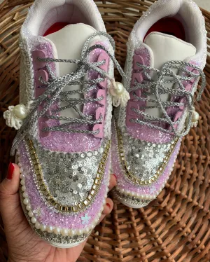 Funky N Trendy hand crafted purple theme bridal sneakers/ bridesmaid sneaker / lavender sneakers