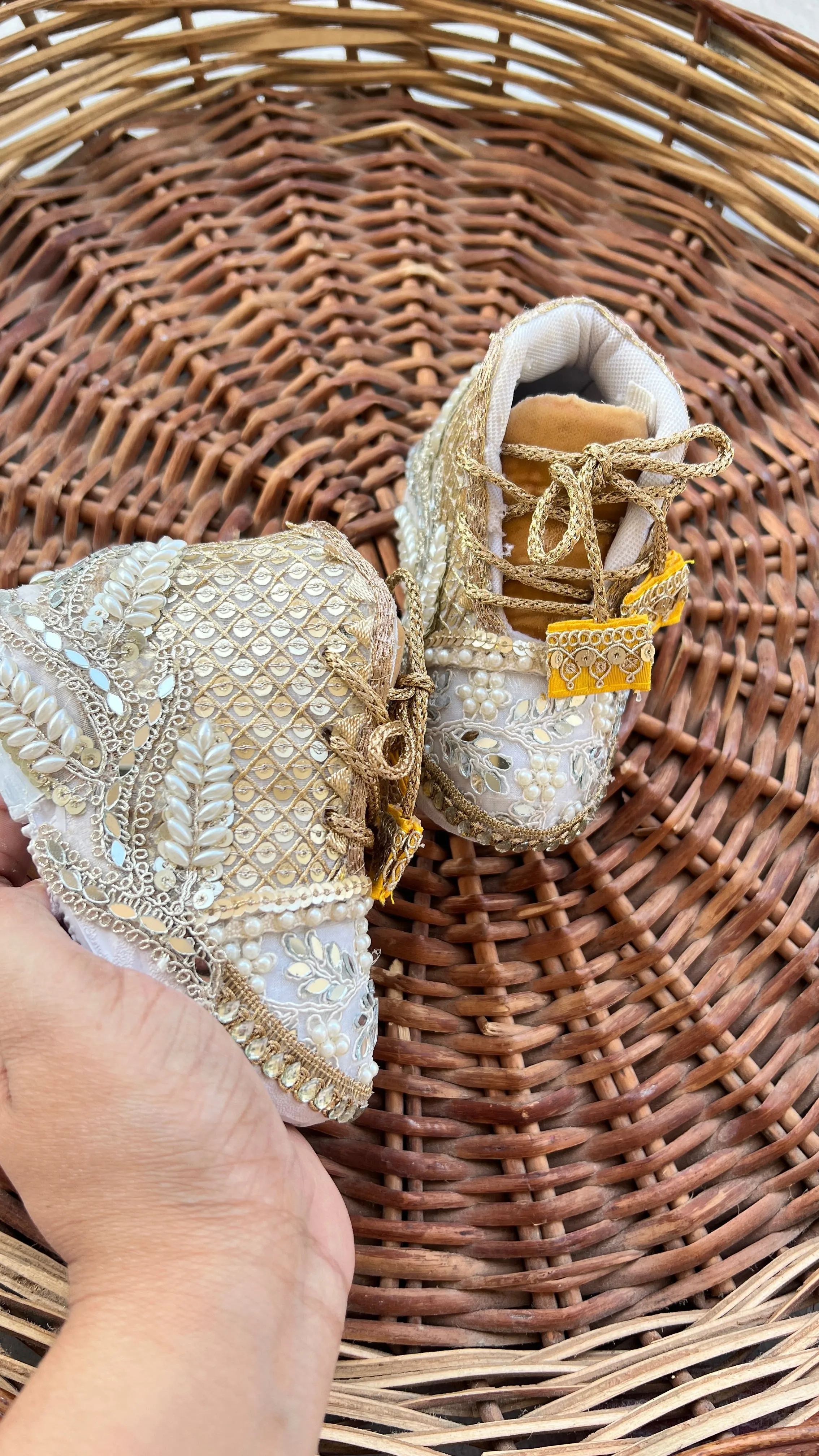 Funky N Trendy ivory gold sneakers with pearl and mirror detailing/kids sneakers/ gold shoes / kids shoes/ golden sneakers / golden shoes for kids/handmade sneakers for kids