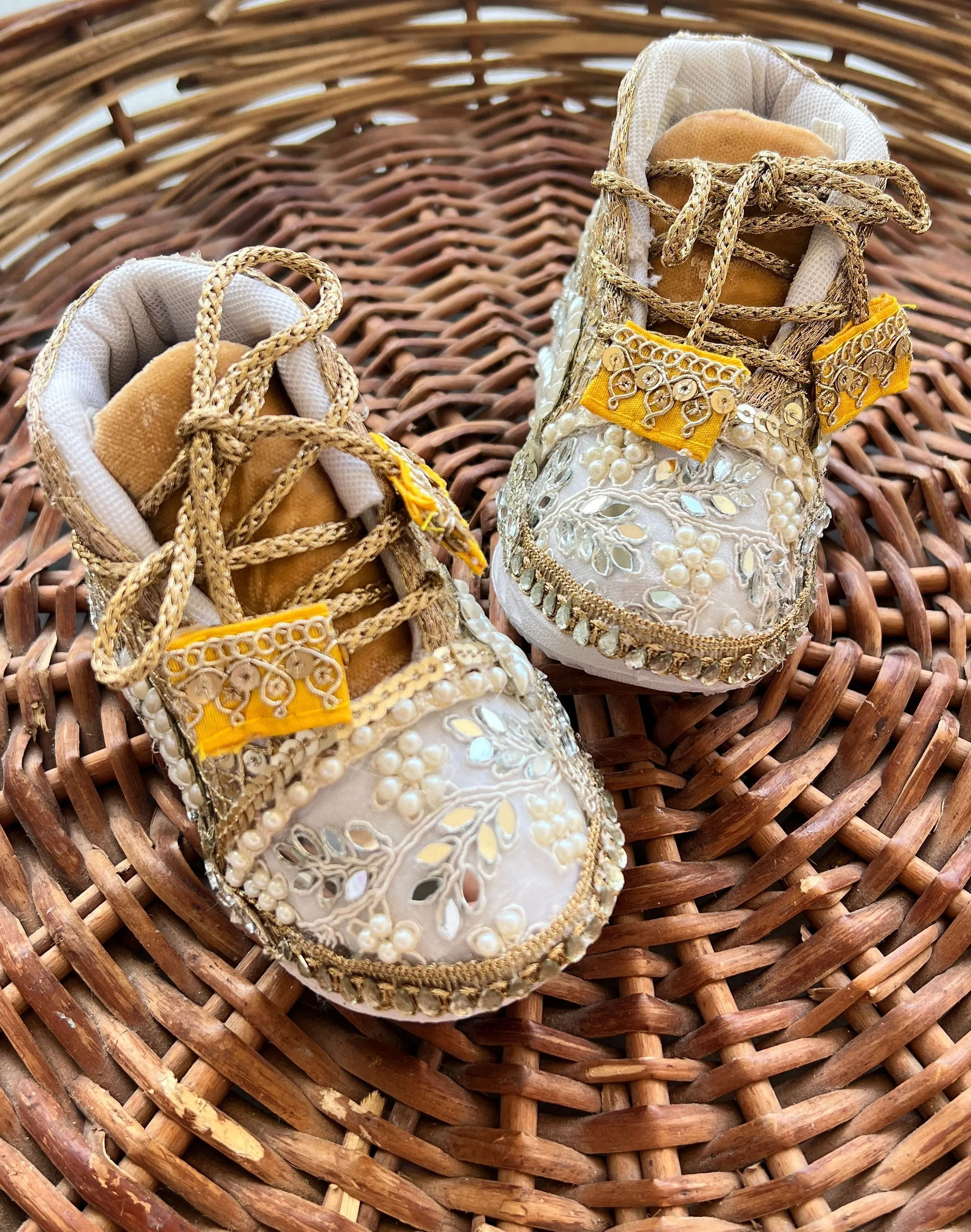 Funky N Trendy ivory gold sneakers with pearl and mirror detailing/kids sneakers/ gold shoes / kids shoes/ golden sneakers / golden shoes for kids/handmade sneakers for kids