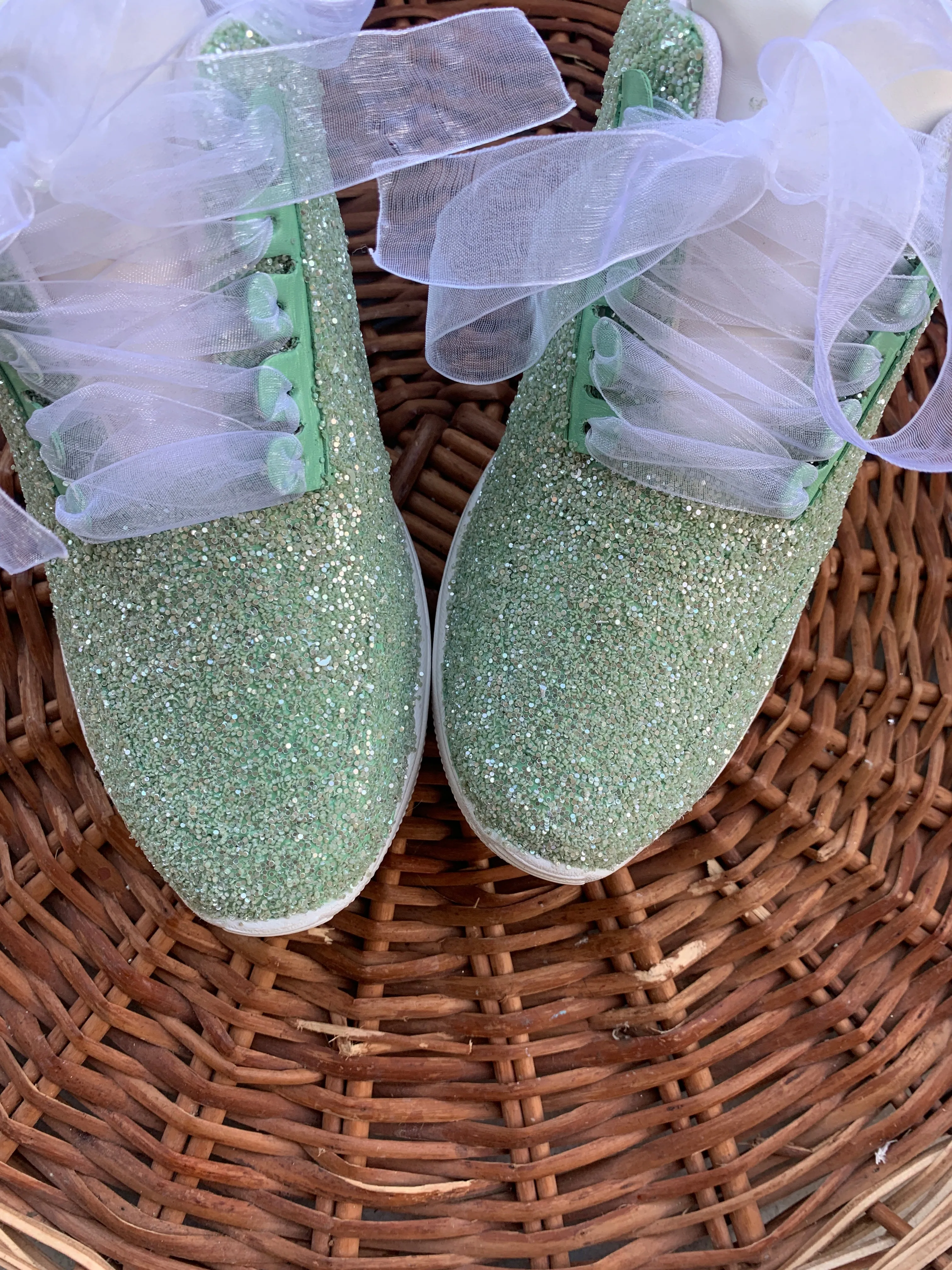 FUNKY N TRENDY saga green glitter sneakers for brides /bridesmaids / sneakers for bridesmaids/ handcrafted sneakers/ glitter sneakers / bridal sneakers / bridesmaid sneakers/ green sneakers / green shoes