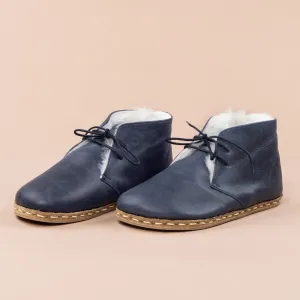 Men's Blue Barefoot Oxford Boots with Fur