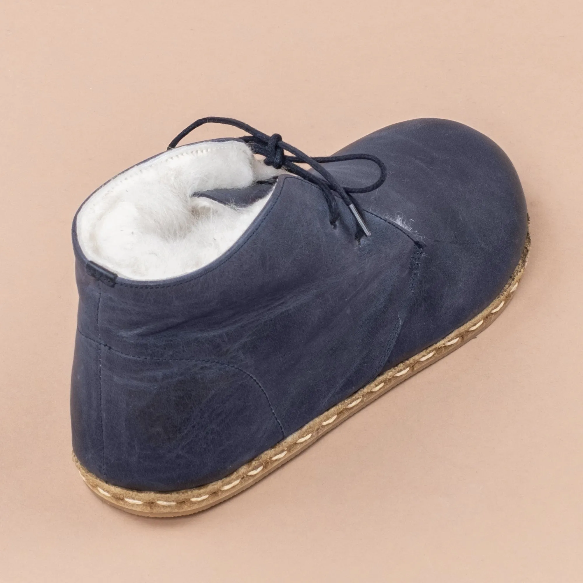 Men's Blue Barefoot Oxford Boots with Fur