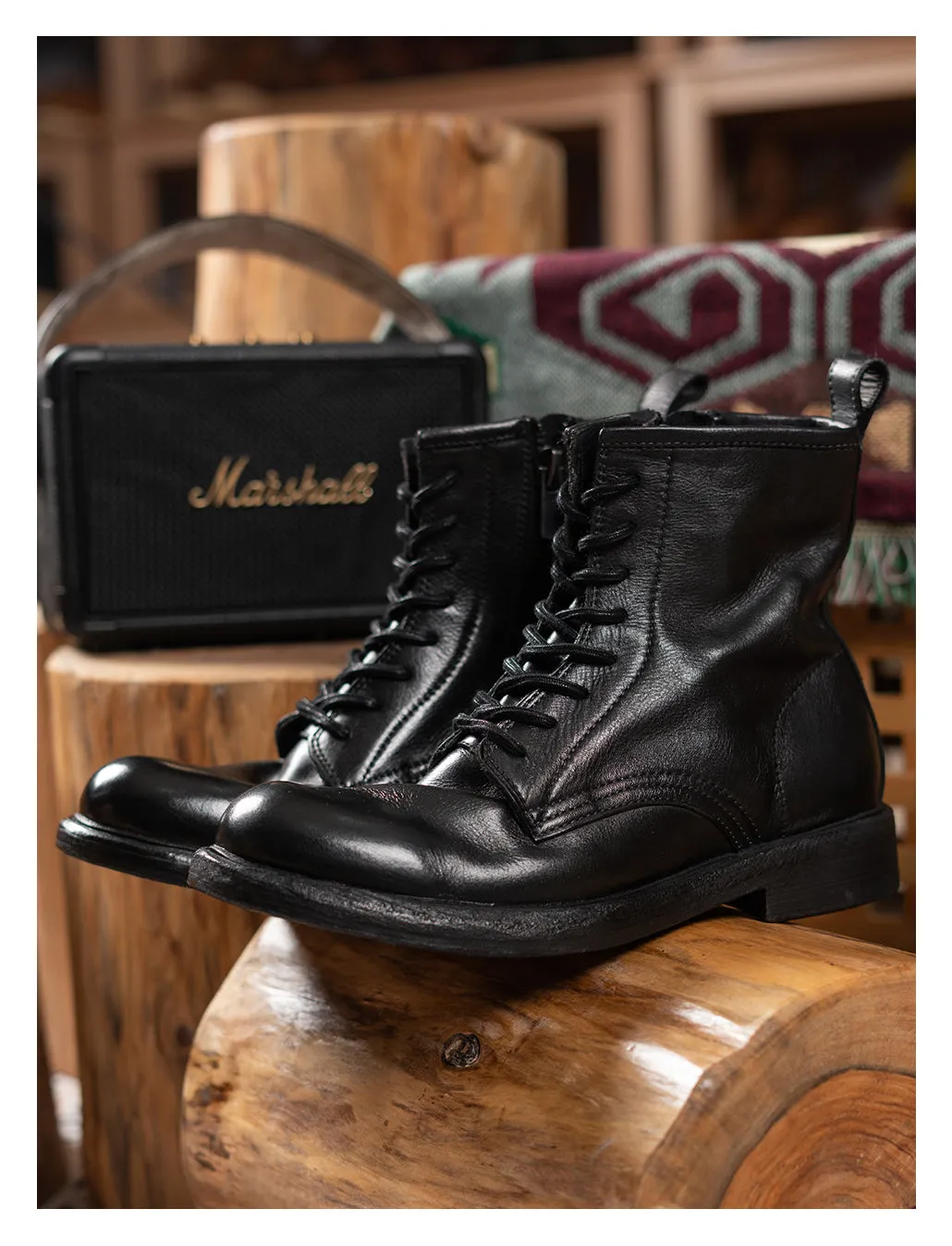 Men's Plain Toe Leather Combact Boots