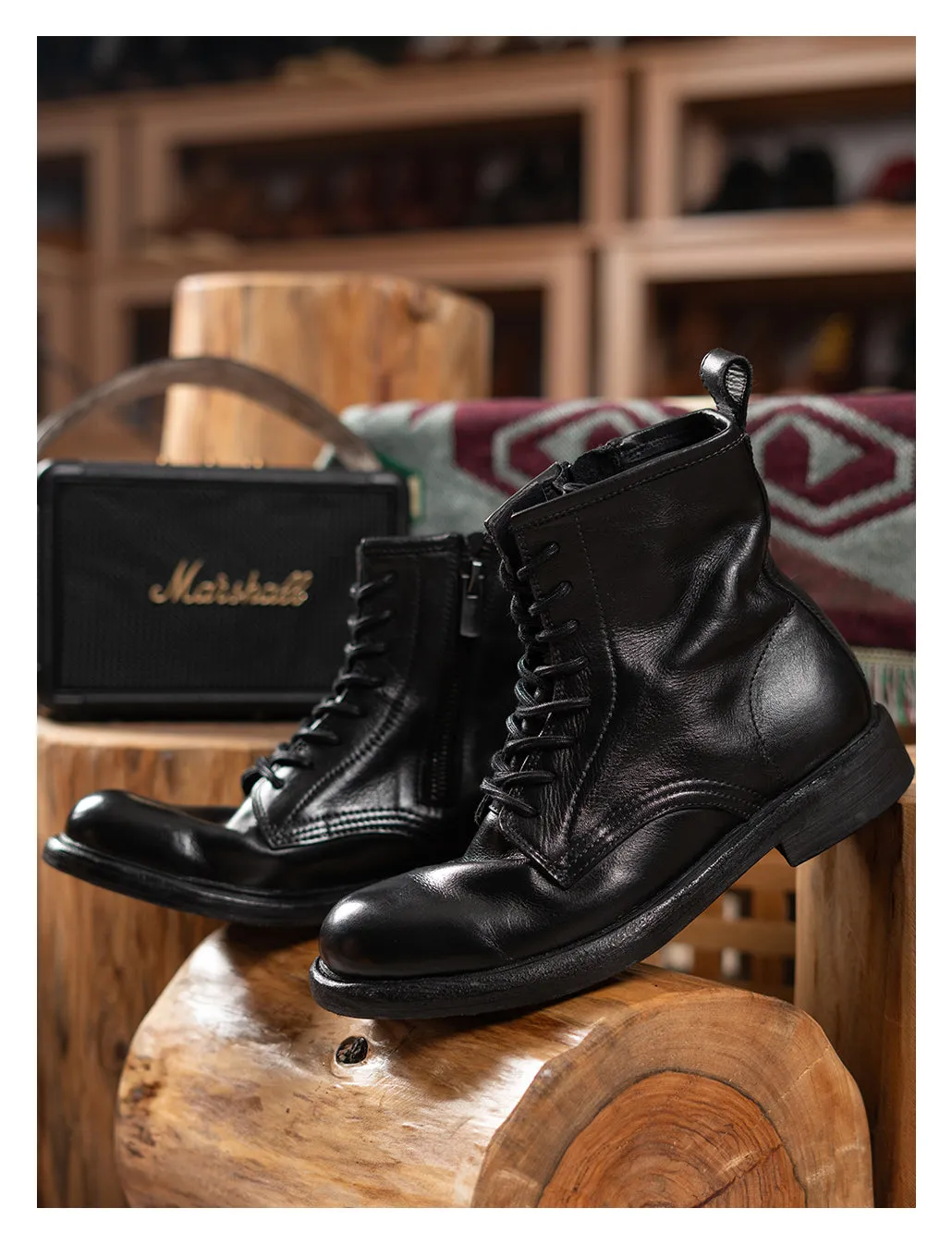 Men's Plain Toe Leather Combact Boots