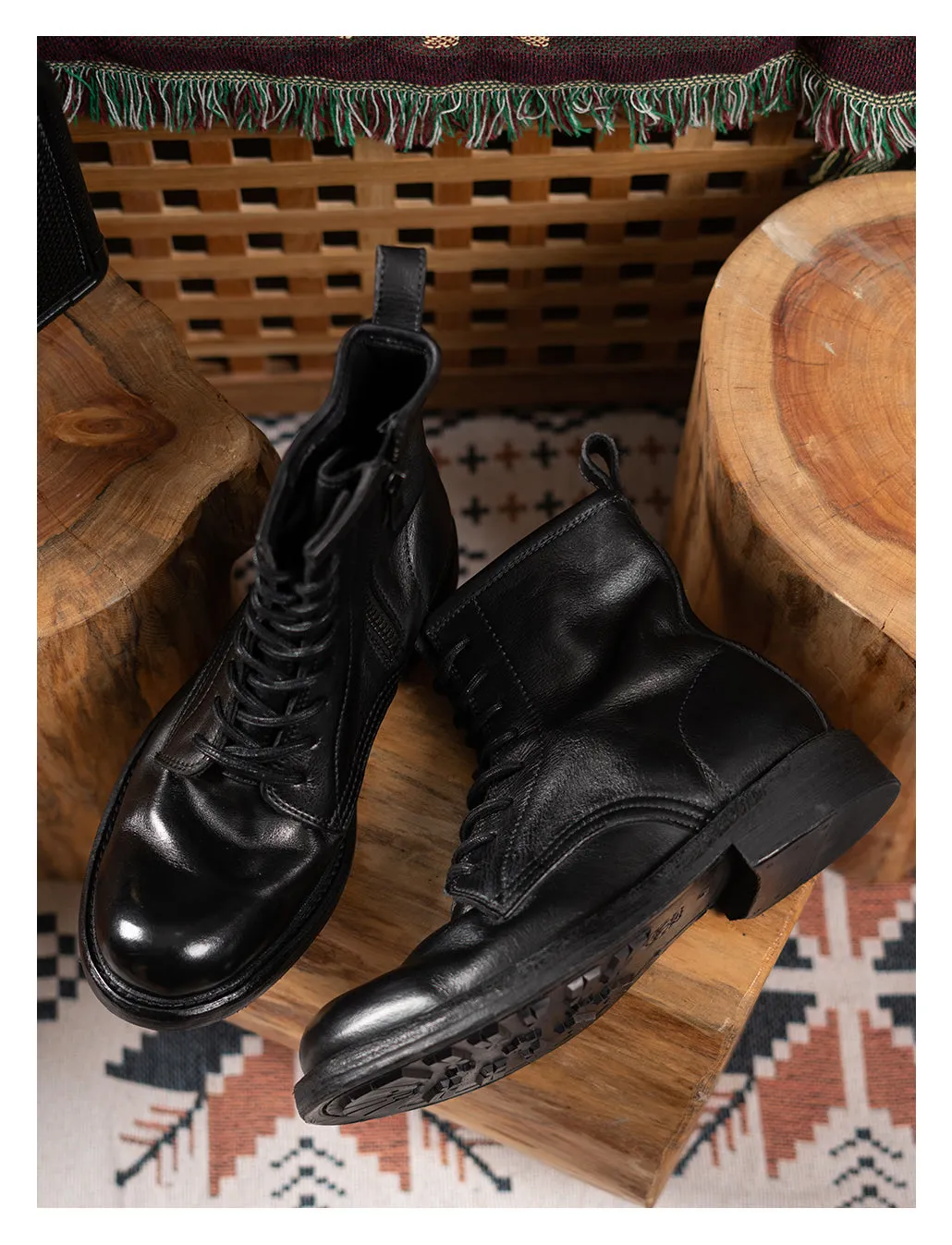 Men's Plain Toe Leather Combact Boots