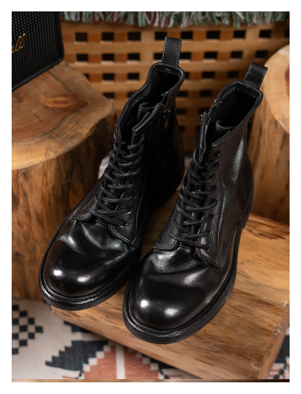 Men's Plain Toe Leather Combact Boots