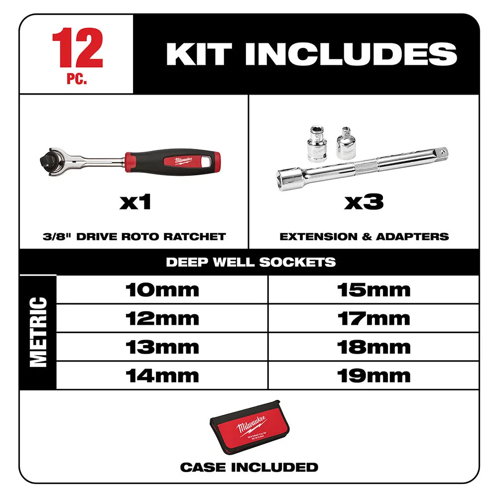 Milwaukee 48-22-9001 12 Piece 3/8" Drive Metric Socket Set