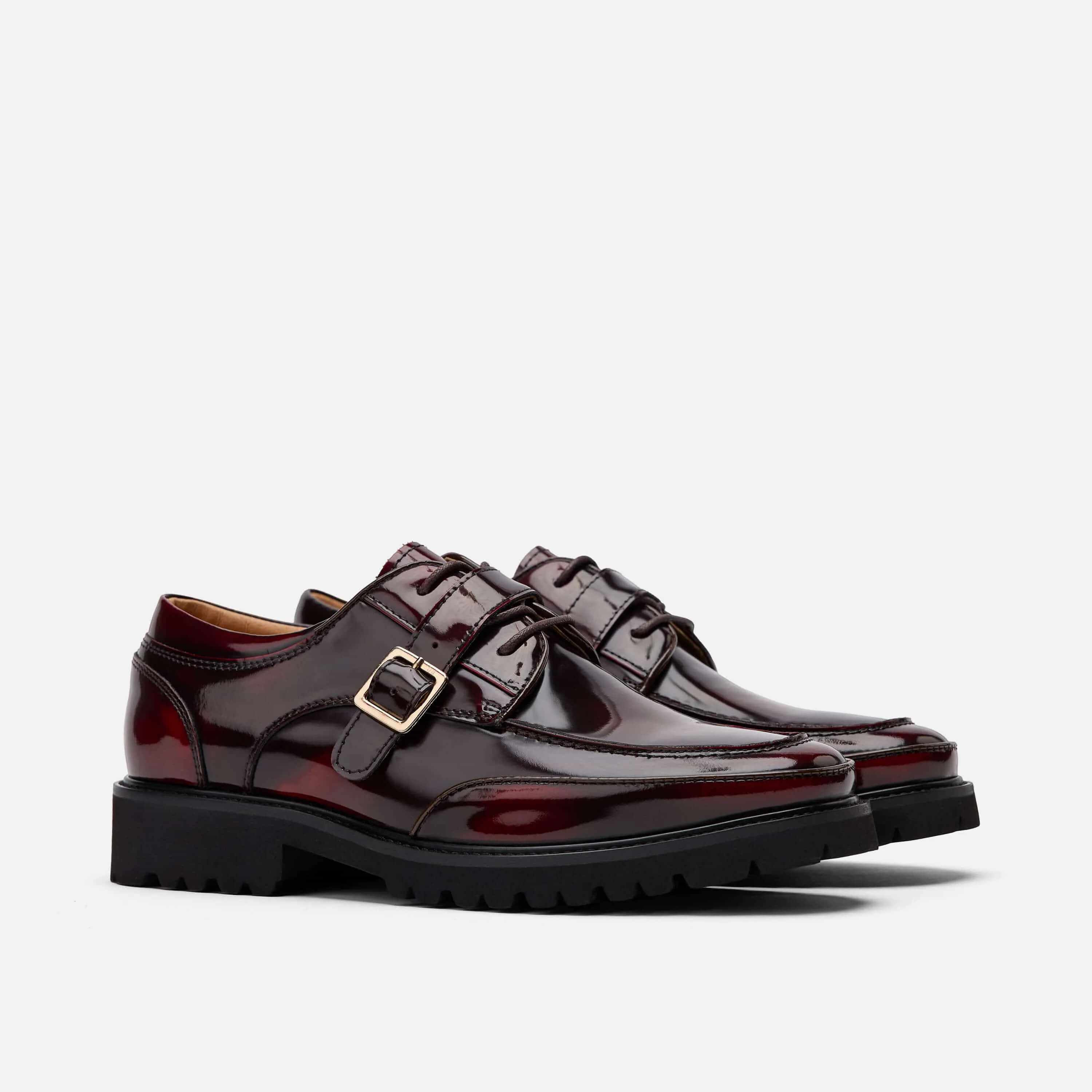 Ms. Atlas Burgundy Patent Leather Lug Derby