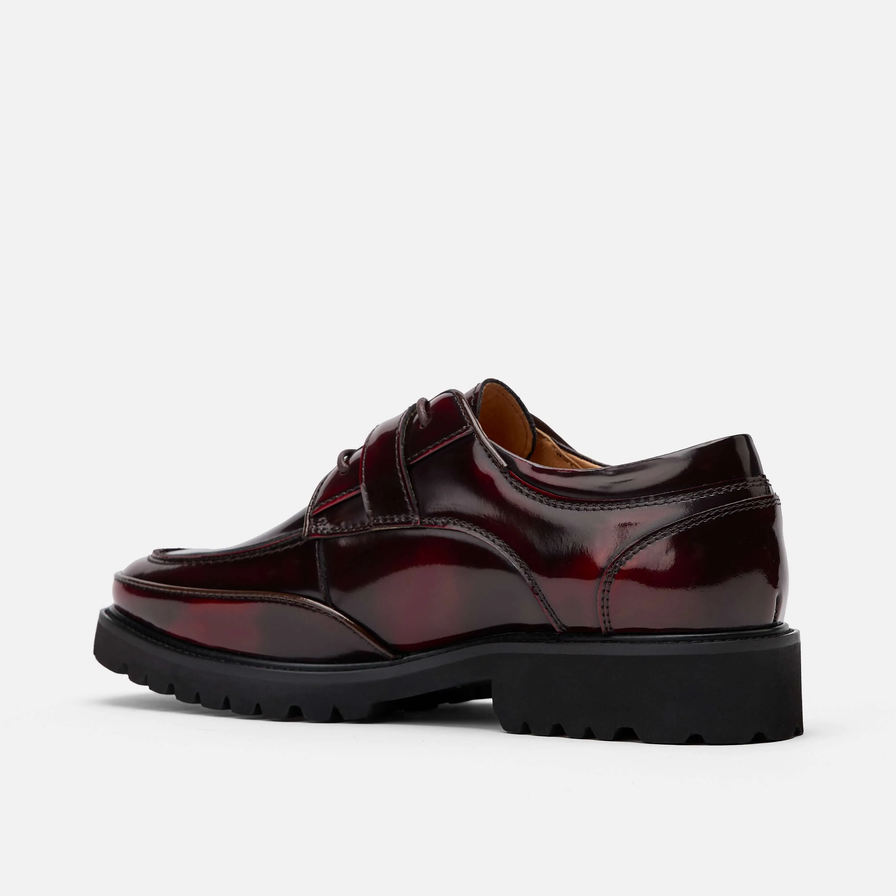 Ms. Atlas Burgundy Patent Leather Lug Derby