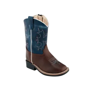 Old West Kid's Jama Burnt Brown Cactus Navy Boots