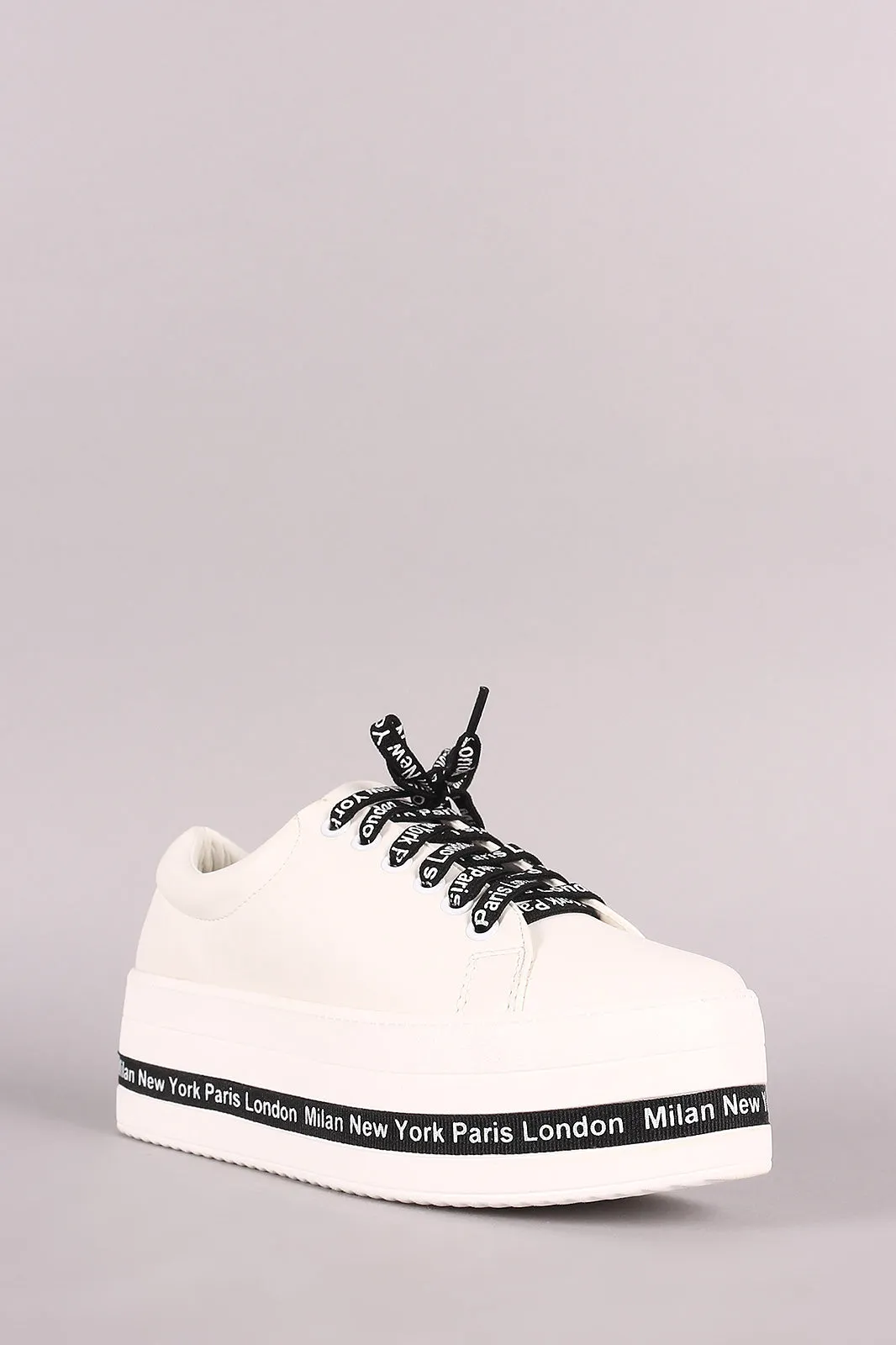 Paris London Milan New York Lace Up Flatform sneaker