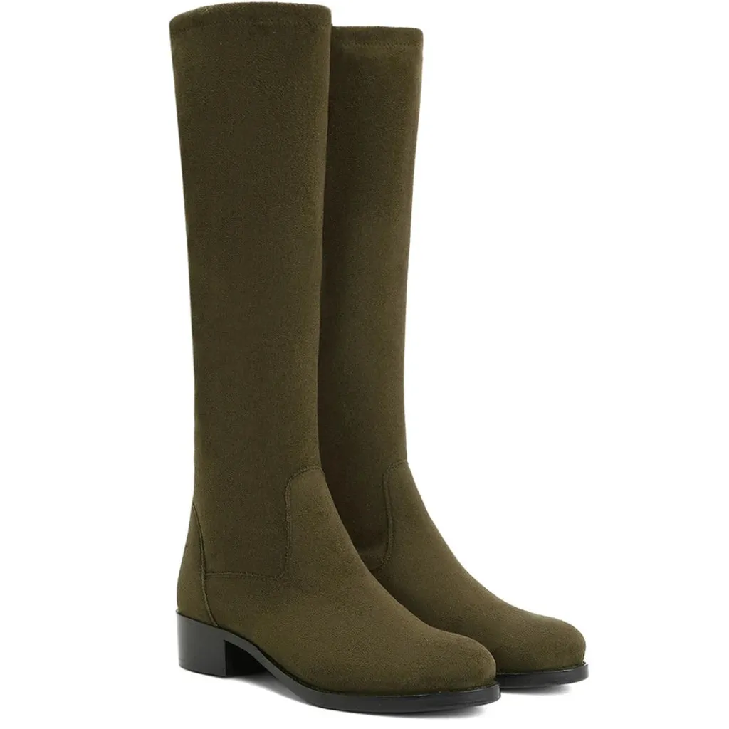 Saint Amy Olive Stretch suede Leather Knee High Boots