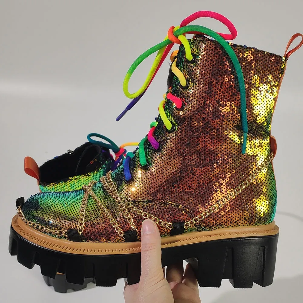 Sequin Combat Booties