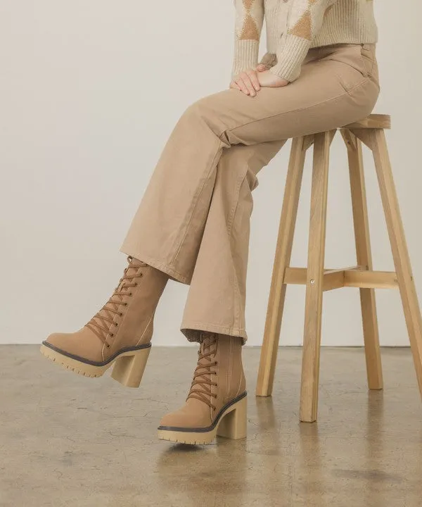 TEEK - Jenna - Latte/Camel Platform Military Boots