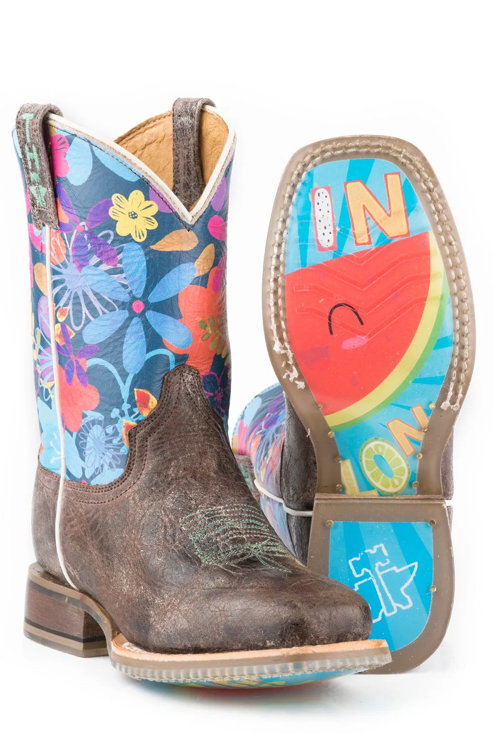 Tin Haul Kids Girls Multi-Color Leather Bloomin Flowers Cowboy Boots