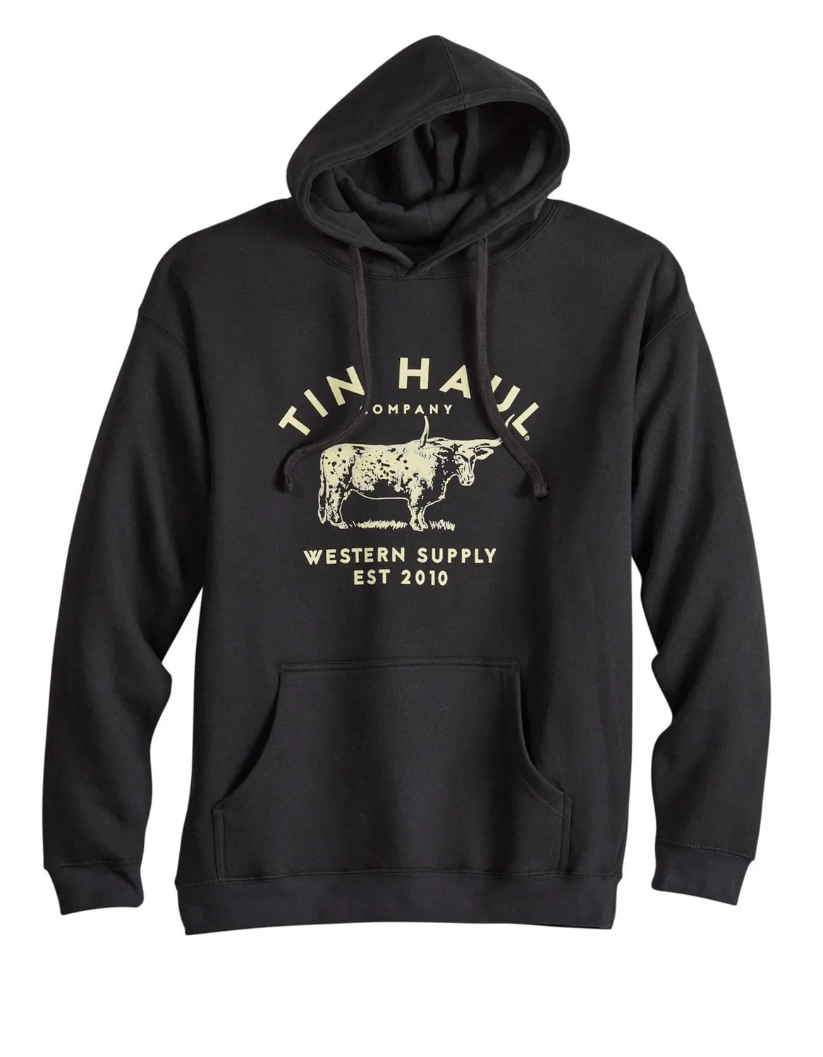 Tin Haul Mens Bull Standing Black Cotton Blend Hoodie