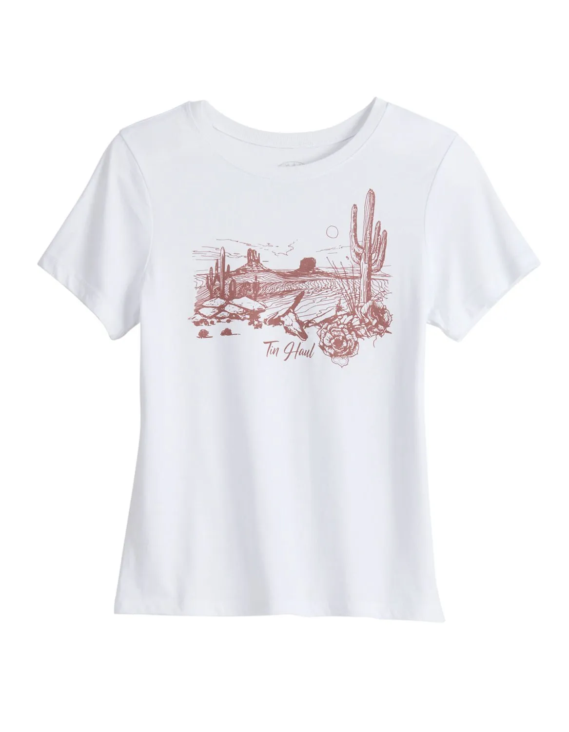 Tin Haul Womens Red Desert Scene White Cotton Blend S/S T-Shirt