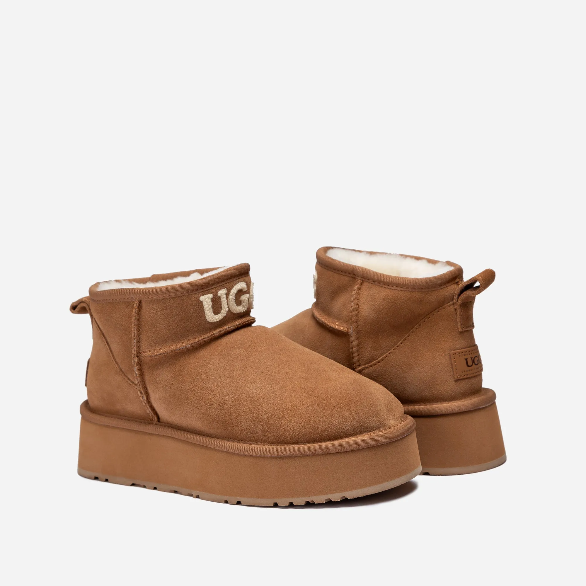 Ugg Classic Platform Knit Logo Ultra Mini Boots (Water Resistant)(4cm)